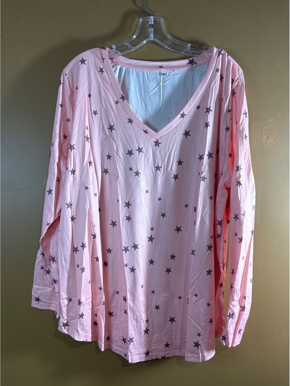 HC1255 Carcos Pink Long Sleeve Star Print Pajama Top Size 2XL